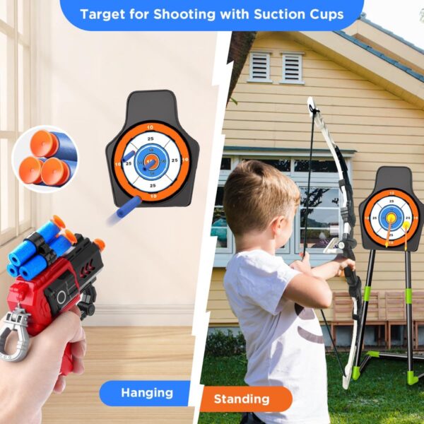 VATOS 2 Pack Bow and Arrow Toy for 5 6 7 8 9 10 11 Year Old Boys Girls, Light Up Archery Toy With Cup Suction Standing Target & 29 IN Dart Board, Indoor... - Image 2