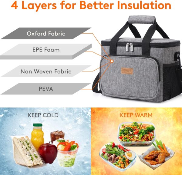 Lifewit 15L (24 Cans) Insulated Lunch Bag, Cooler Bag for Lunch/Work/School/Beach/Picnic (Grey) - Image 2