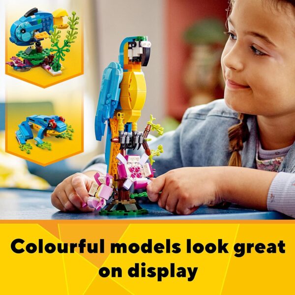 LEGO 31136 Creator 3 in 1 Exotic Parrot to Frog to Fish Animal Figures Building Toy, Creative Toys for Kids Aged 7 and up - Image 2